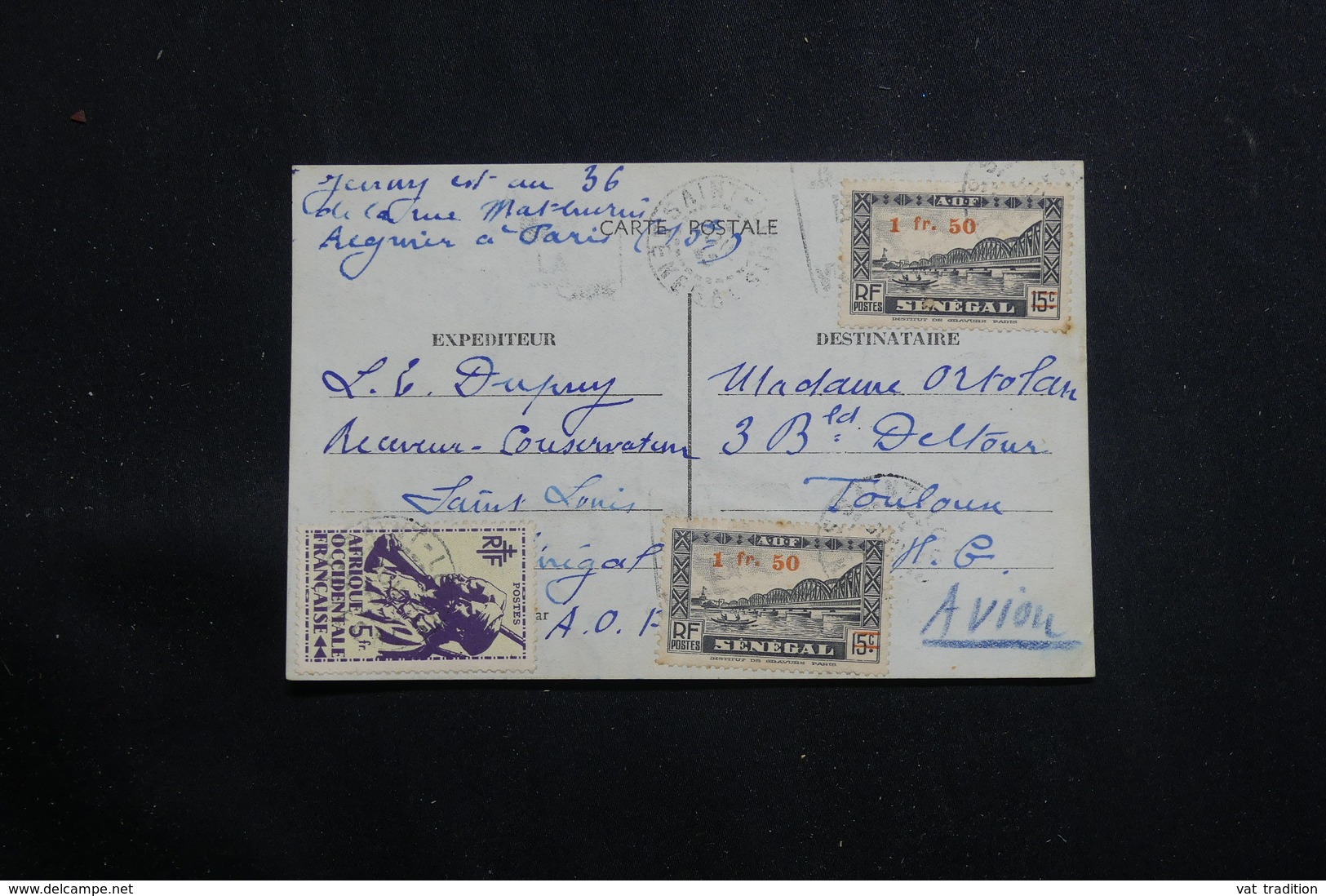 A.O.F. - Affranchissement Plaisant De St Louis Sur Carte De Correspondance Pour Toulouse Par Avion En 1945 - L 60701 - Lettres & Documents