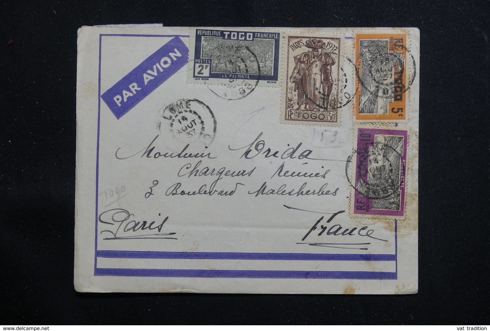 TOGO - Affranchissement Plaisant Sur Enveloppe De Lome Pour Paris En 1937 Par Avion - L 60711 - Storia Postale