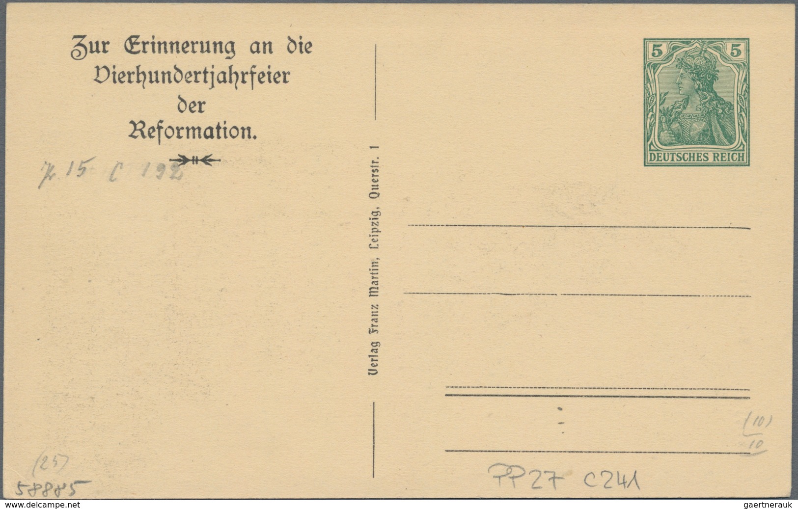 Thematik: Luther: 1917 Deutsches Reich 5 Pf Privatpostkarte Zur "400 Jahrfeier Der Reformation" Mit - Theologians