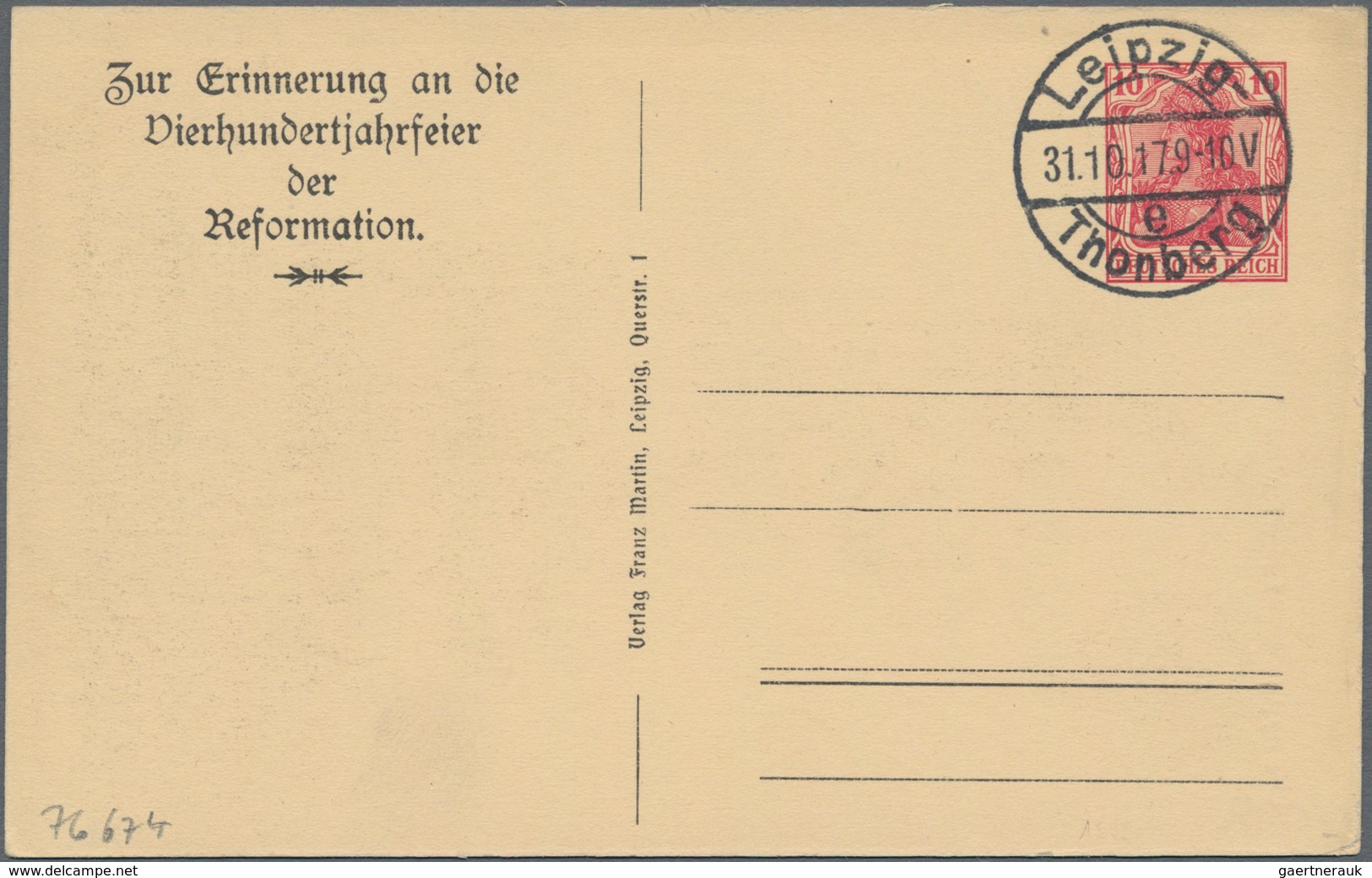 Thematik: Luther: 1917 Deutsches Reich Privatpostkarte 10 Pf Rot Abb. Lutherdenkmal Zur 400-Jahrfeie - Theologen