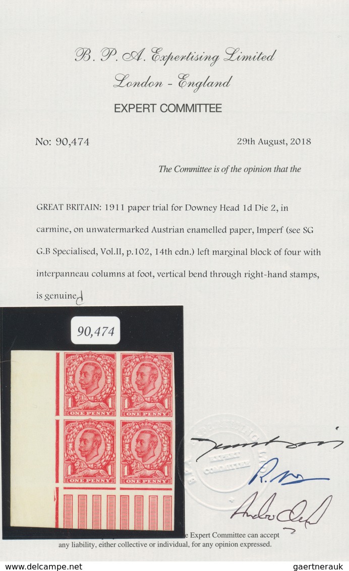 Großbritannien: 1911, Downey Head, 1d. Carmine, Paper Trial On Unwatermarked Ungummed Austrian Ename - Ungebraucht