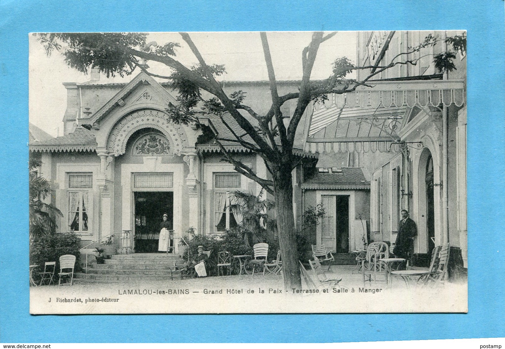 Lamalou Les Bains -grand Hotel -terrasse Animée Beau Plan-a Voagé En 1913-édition Richardet - Lamalou Les Bains