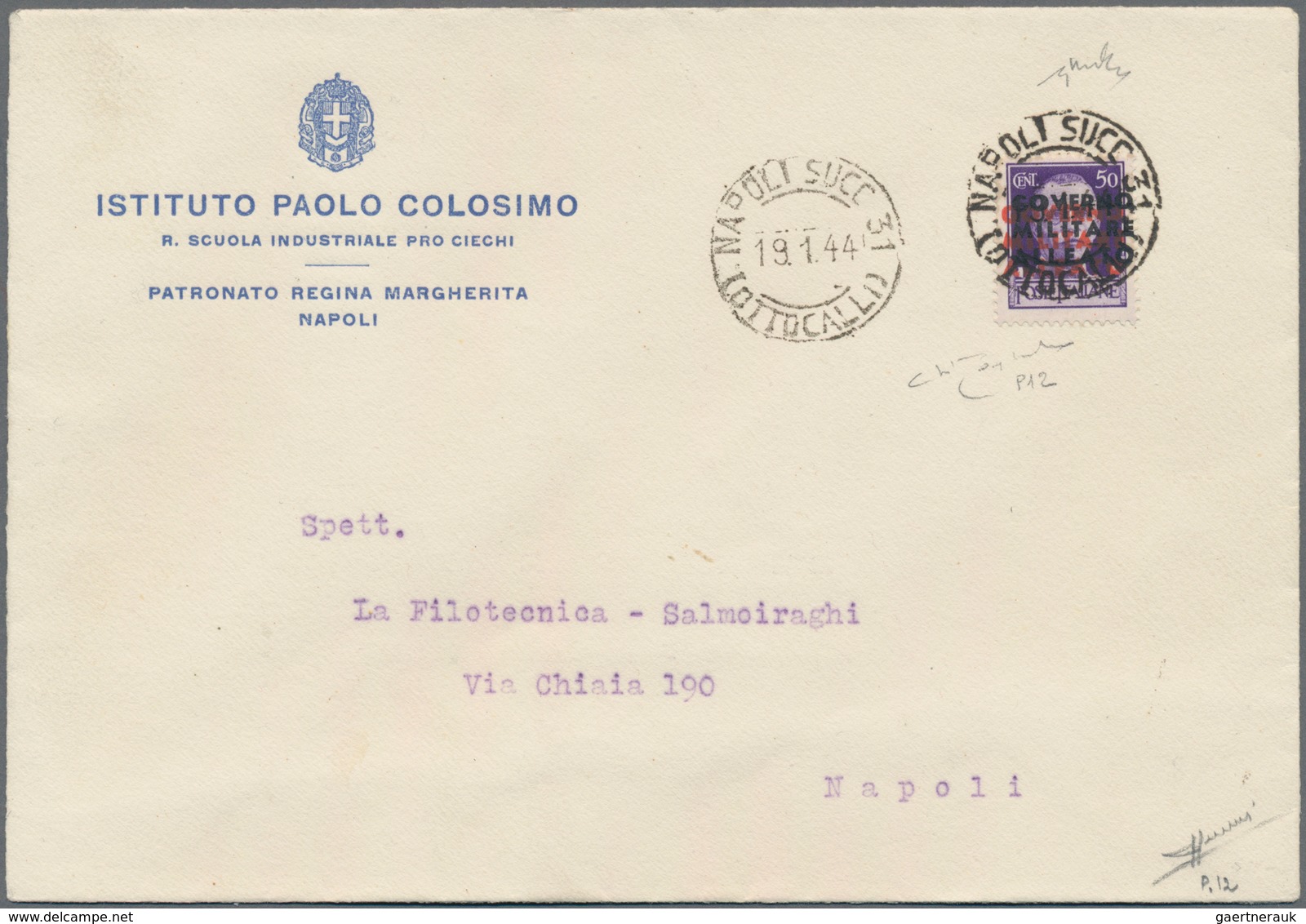 Italien - Alliierte Militärregierung - Neapel: 1944, 5 C Violet, DOUBLE Overprint "GOVERNO MILATARE - Anglo-american Occ.: Naples