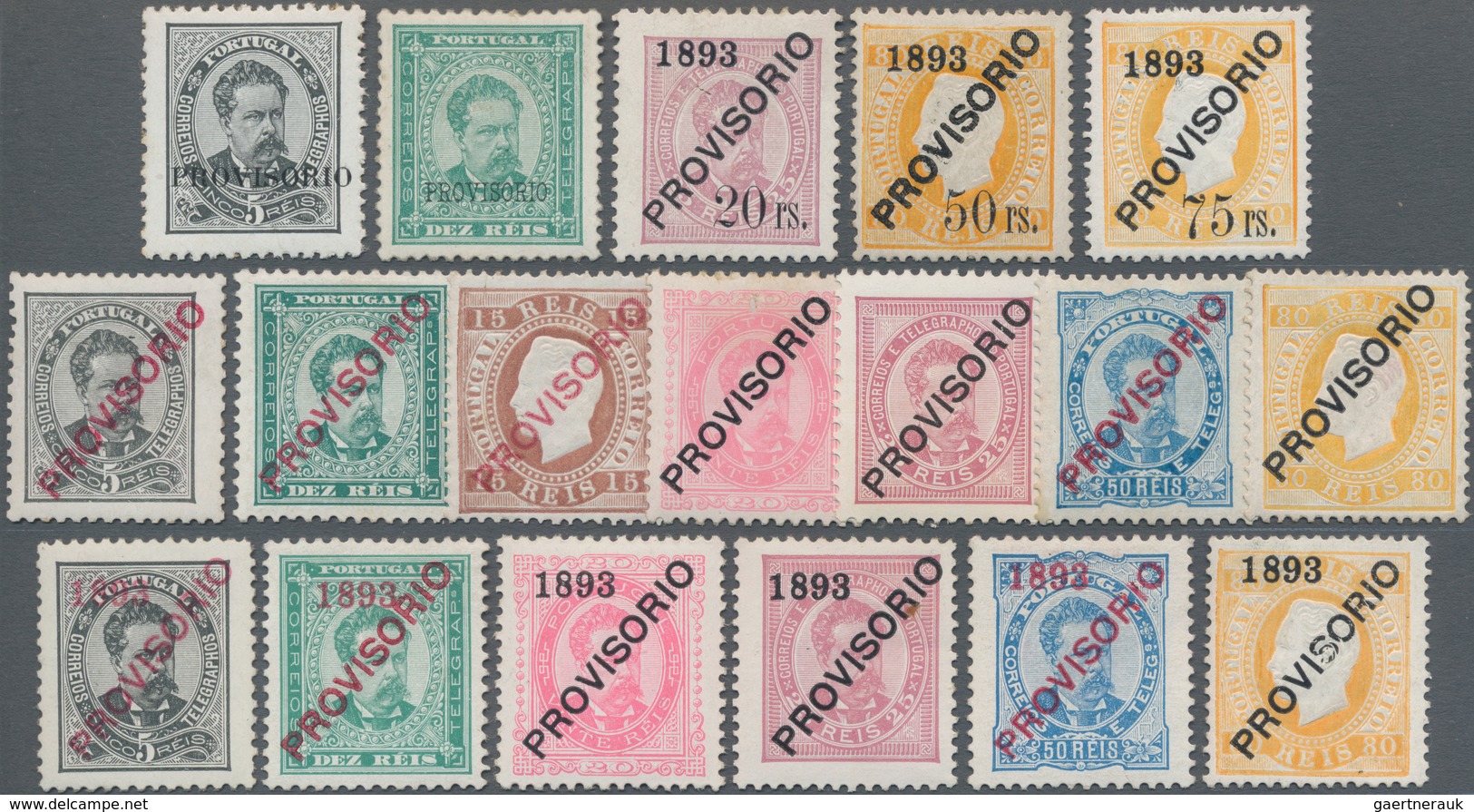 Portugal: 1892/1893, PROVISIONAL Overprints Complete Simplified Set Of 18, Majority MNH With A Few S - Unused Stamps