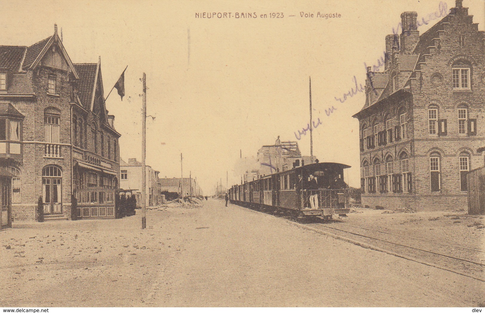 Nieuwpoort - Nieuport-Bains En 1923 - Voie Auguste - Stoomtram - Tram à Vapeur - Uitg. Hôtel-Café Léopold Pylyser - Nieuwpoort