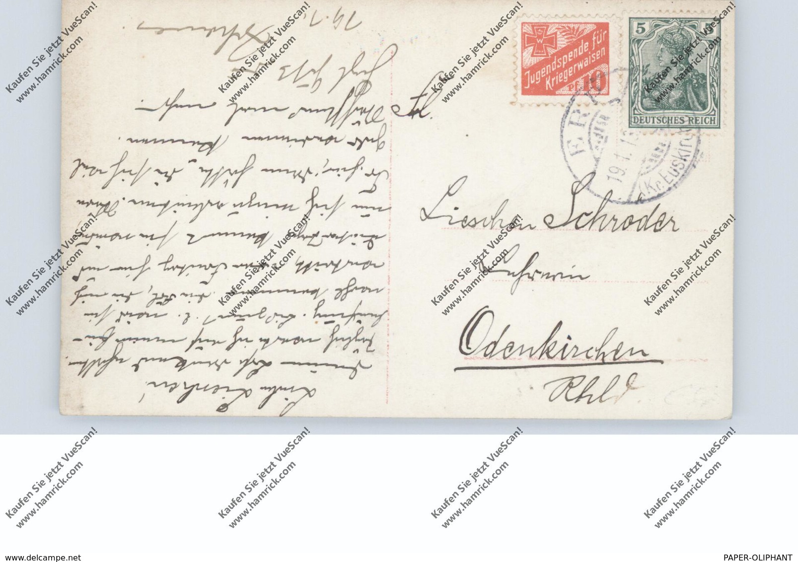 5042 ERFTSTADT - ERP, Postgeschichte, Tagesstempel 1913 & Vignette Jugendspende Für Kriegerwaisen - Erftstadt