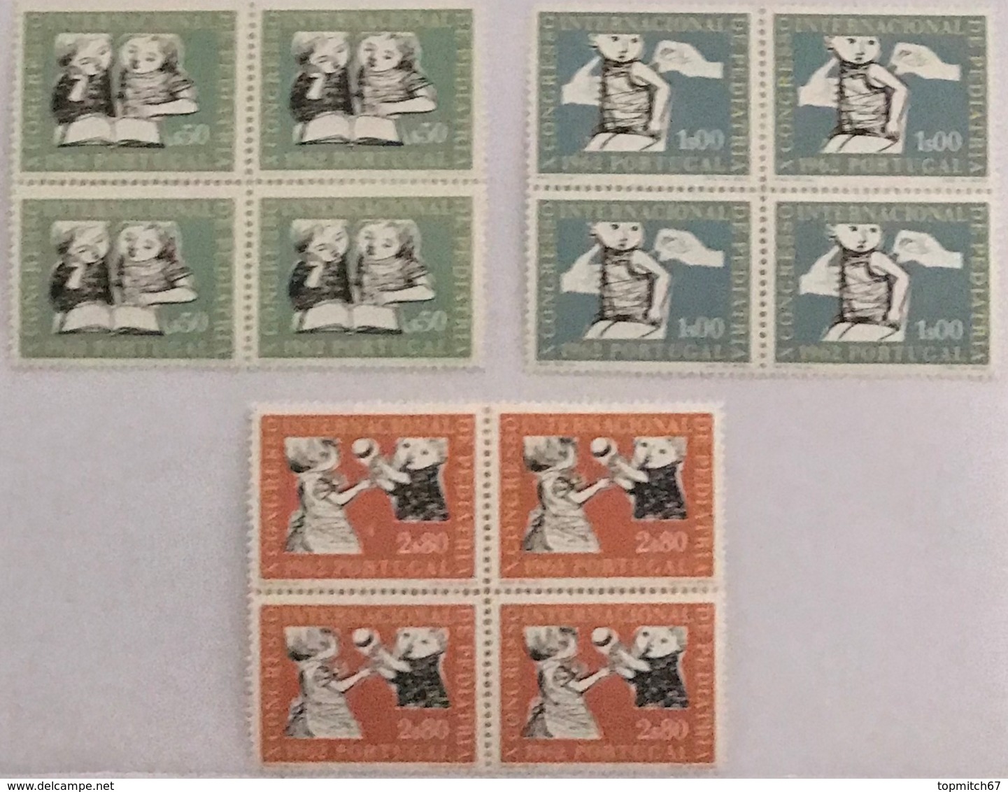 POR#4180-Set Of 3 Blocks Of 4 MNH Stamps - "X. Congresso Internacional De Pediatria" - Portugal - 1962 - Blocs-feuillets