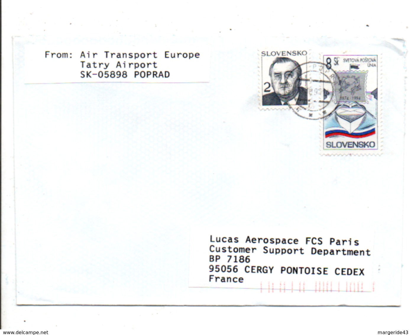 SLOVAQUIE AFFRANCHISSEMENT COMPOSE SUR LETTRE POUR LA FRANCE 1996 - Storia Postale