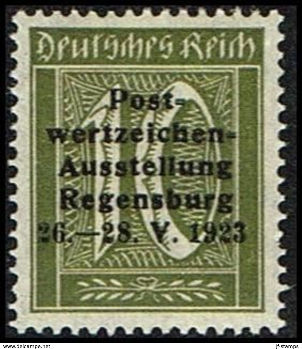 1923. Deutsches Reich 10 Pf Postwertzeichen- Ausstellung Regensburg 26. - 28. V. 1923... (Michel 159) - JF361006 - Abarten & Kuriositäten