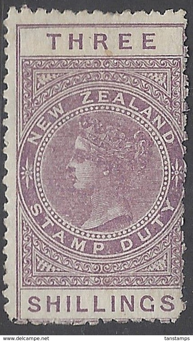 NZ 1882 Mint OG 3 Shilling QV Revenue - Steuermarken/Dienstmarken