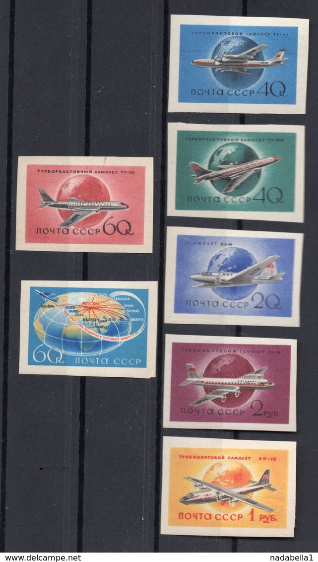 1988/89 RUSSIA,RUSSIAN CIVIL AVIATION,AEROPLANES,SET OF 7 STAMPS,MNH,NOT PERFORATED,MORE SCANS ON DEMAND - Variedades & Curiosidades