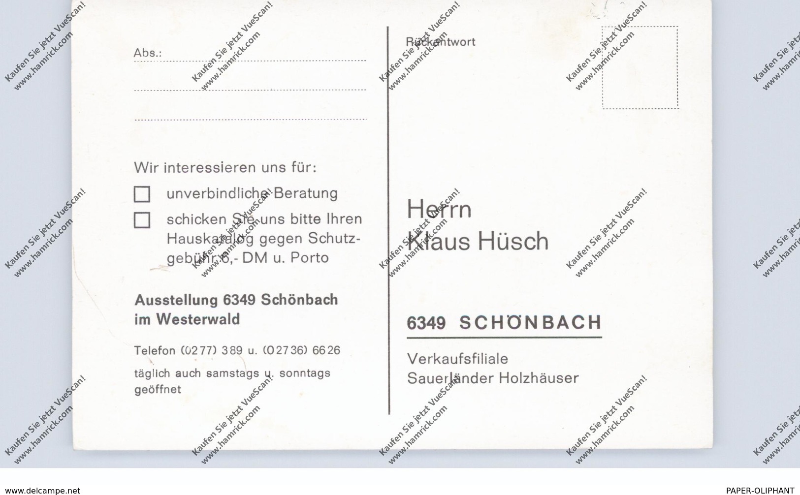 6348 HERBORN - SCHÖNBACH, Verkaufsfiliale Sauerländer Holzhäuser, Klaus Hüsch - Herborn