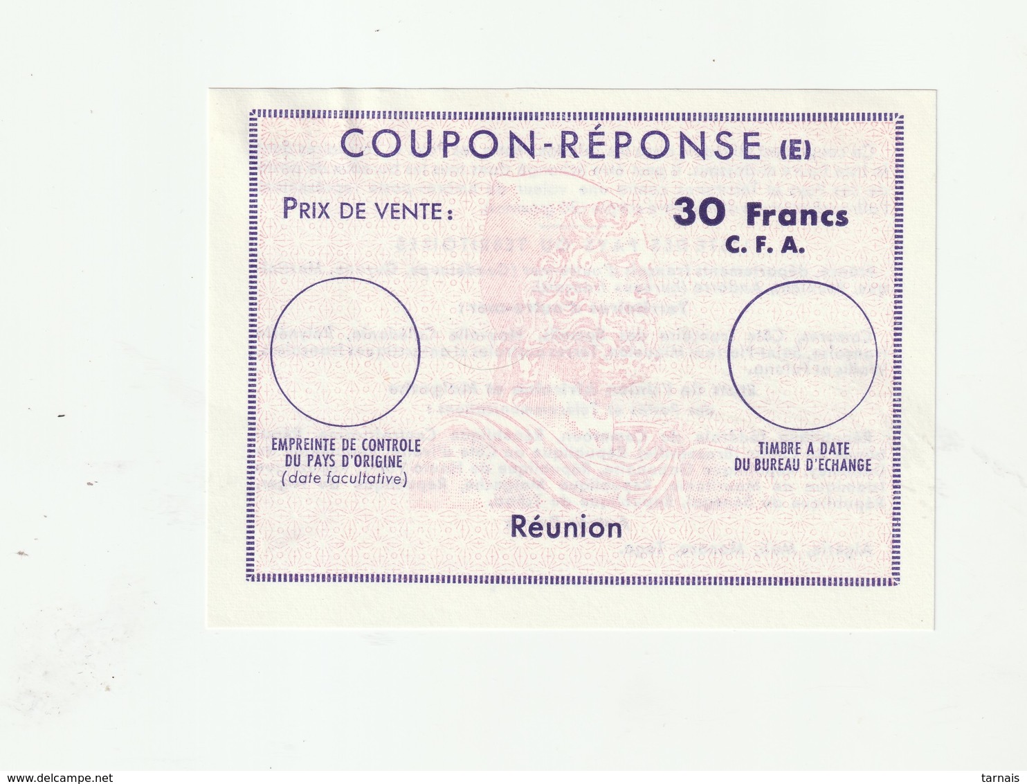 Réunion  (Ile De La )Coupon Réponse 30 Francs CFA Neuf (lot 8a) - Coupons-réponse