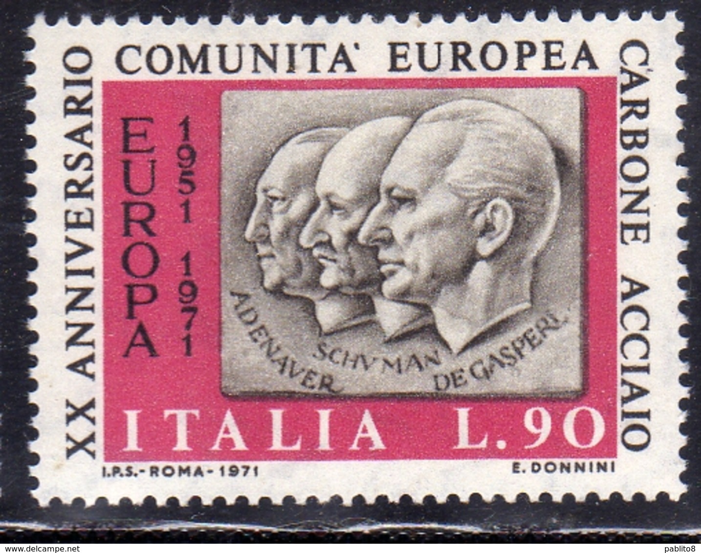 ITALIA REPUBBLICA ITALY REPUBLIC 1971 CECA COMUNITA' EUROPEA DEL CARBONE E DELL'ACCIAIO LIRE 90 MNH - 1971-80: Mint/hinged