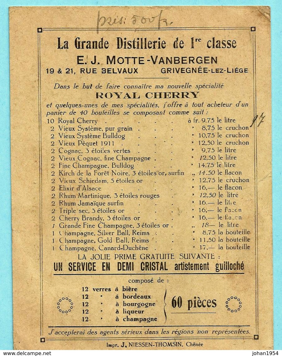 N° 183 PREO - LIEGE 1922 - Afz. Distillerie Motte-Vanbergen Te Grivegnée-lez-Liège - Typos 1922-26 (Albert I.)