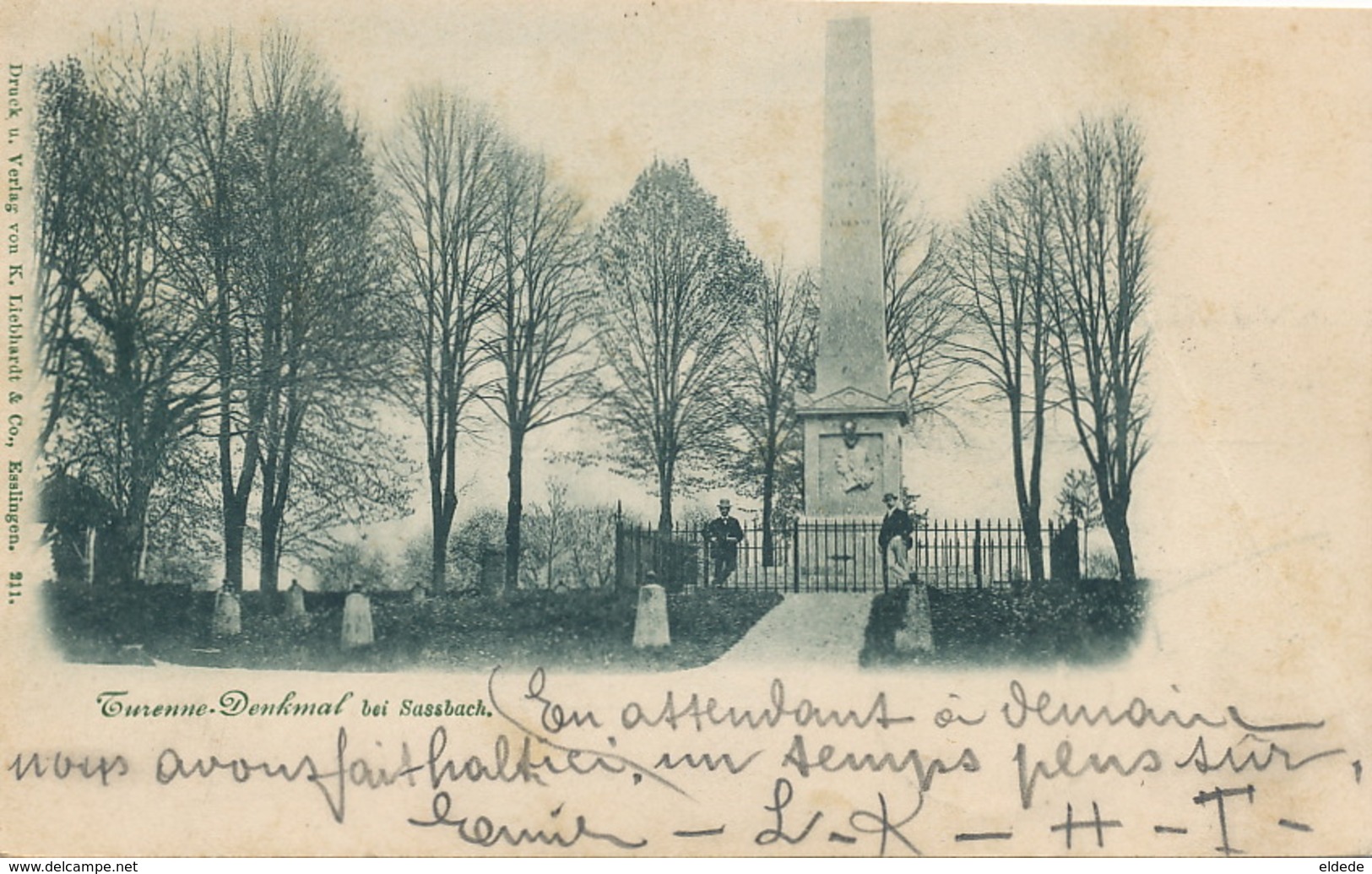 Turenne Denkmal Bei Sassbach.  Pioneer Card 1898  Edit Liebhardt Esslingen . Crease Right Side - Sasbach
