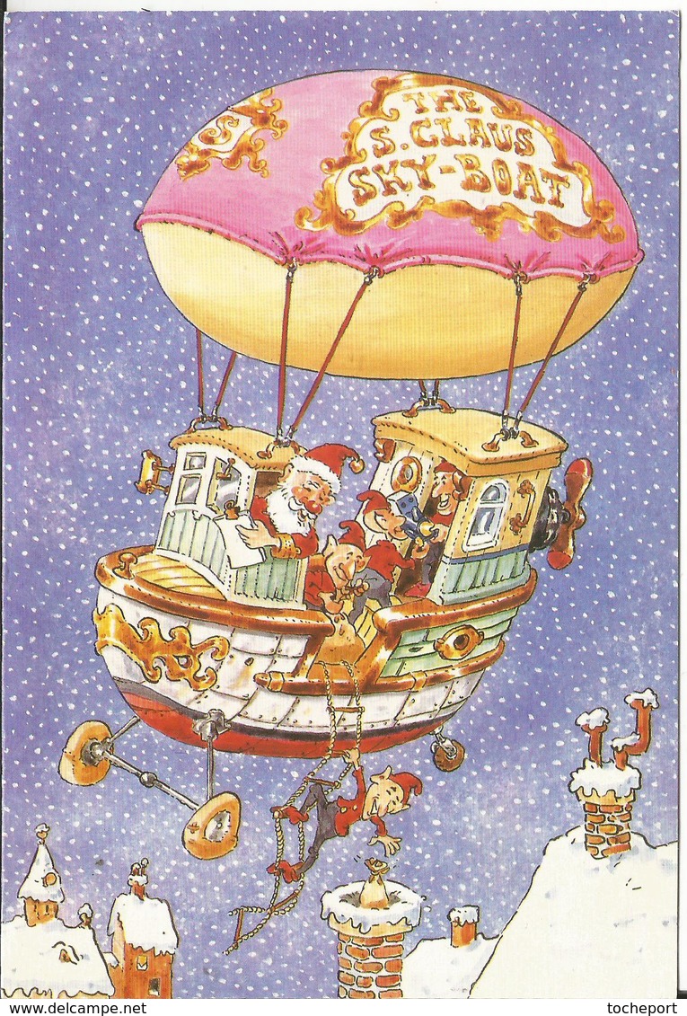 ILLUSTRATEUR    NOEL BONNE ANNEE WEIHNACHTEN CHRISTMAS Cp Double PERE NOEL LUTIN NAIN BATEAU - Other & Unclassified