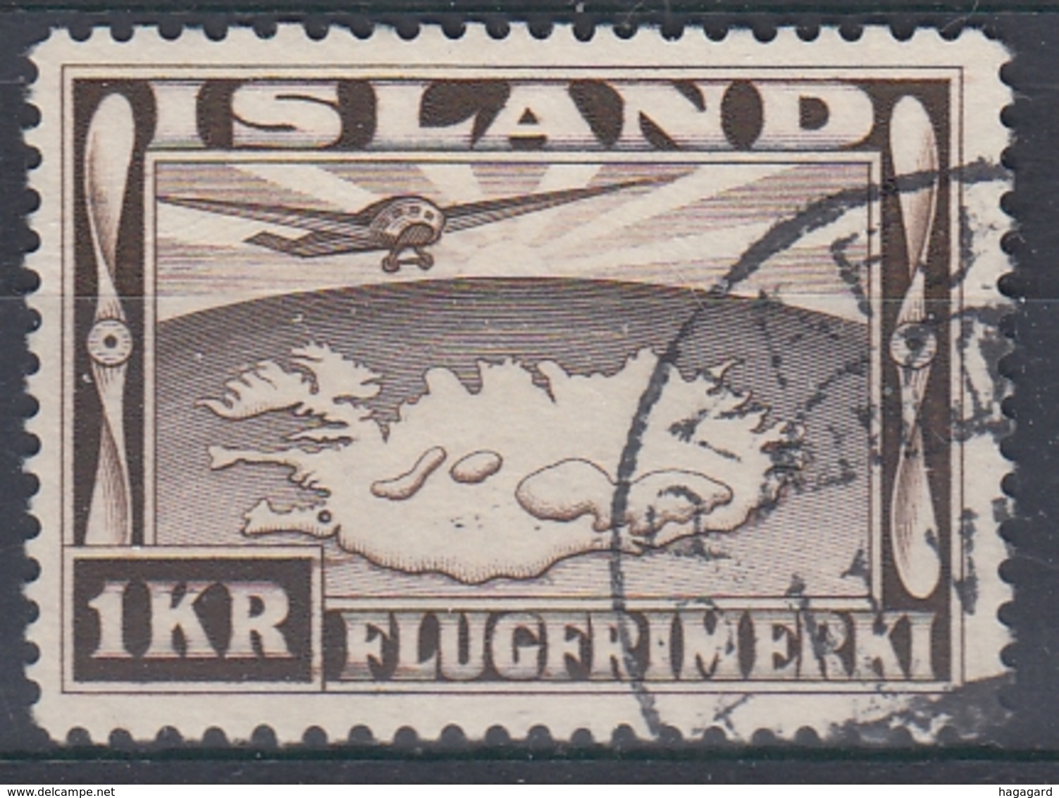 +Iceland 1934. Airmail. Michel 179. Cancelled - Poste Aérienne