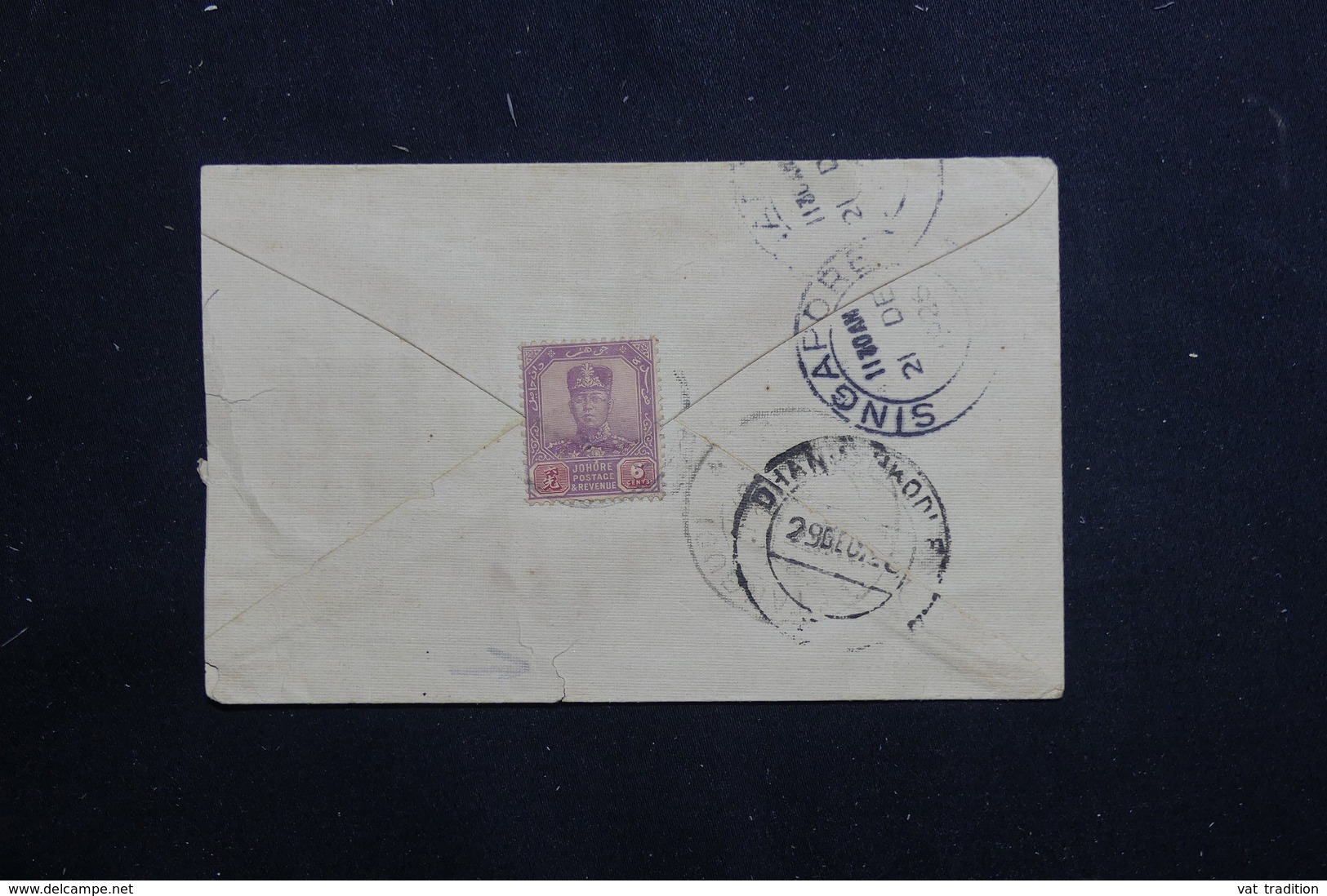 MALAISIE / JOHORE - Enveloppe Pour Atlangudi En 1925 , Affranchissement Plaisant Au Dos , Cachet De Singapour - L 60805 - Johore