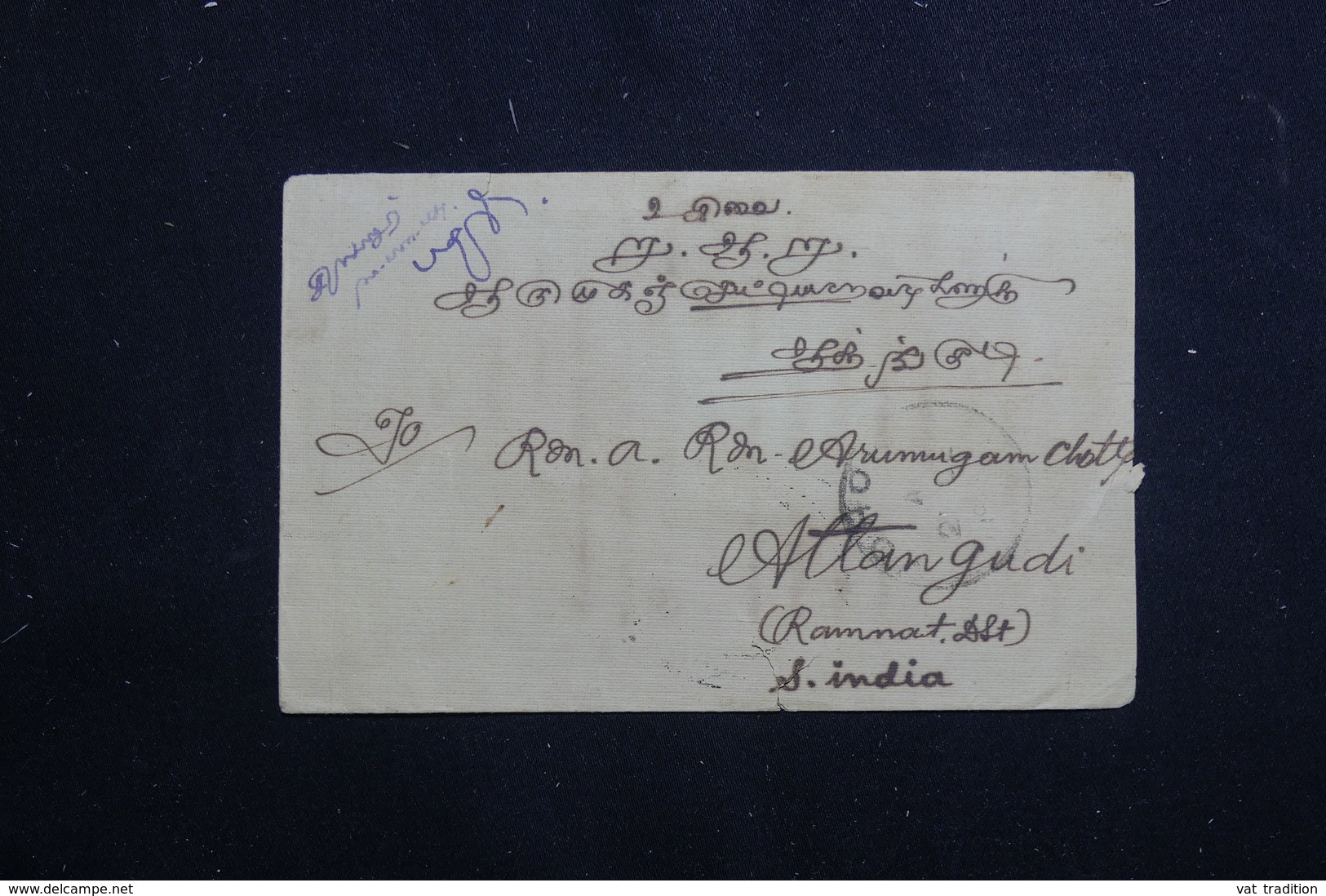 MALAISIE / JOHORE - Enveloppe Pour Atlangudi En 1925 , Affranchissement Plaisant Au Dos , Cachet De Singapour - L 60805 - Johore