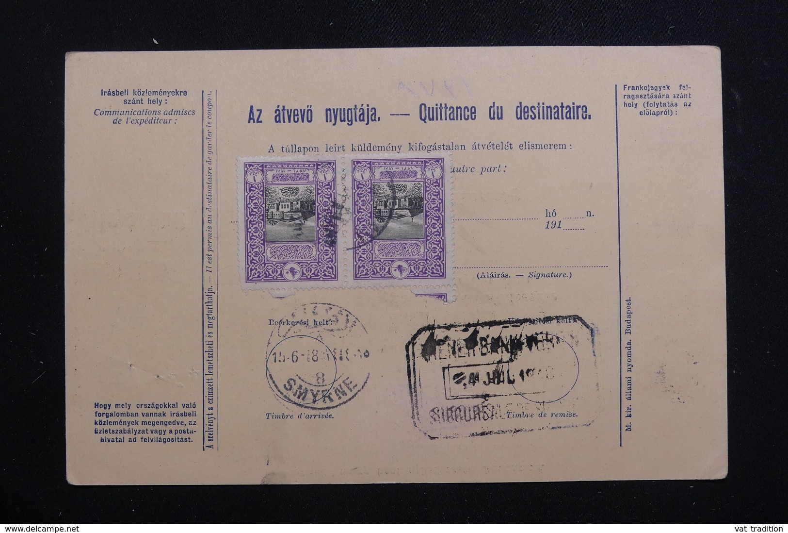 HONGRIE - Bulletin De Colis Postal De Budapest Pour Smyrne En 1917, Affranchissement Plaisant - L 60812 - Postpaketten