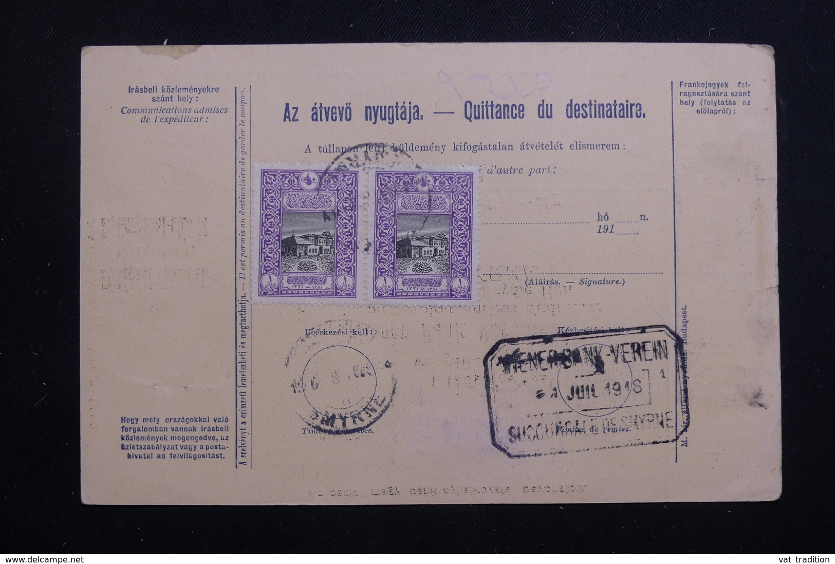 HONGRIE - Bulletin De Colis Postal De Budapest Pour Smyrne En 1917 ( Décembre ), Affranchissement Plaisant - L 60813 - Parcel Post
