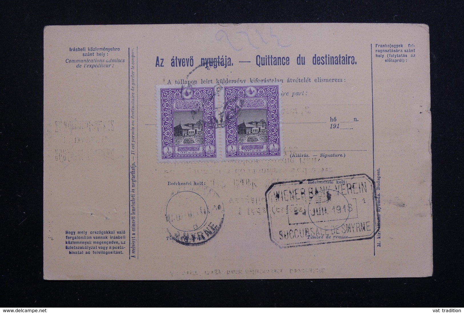 HONGRIE - Bulletin De Colis Postal De Budapest Pour Smyrne En 1917 ( Décembre ), Affranchissement Plaisant - L 60814 - Postpaketten