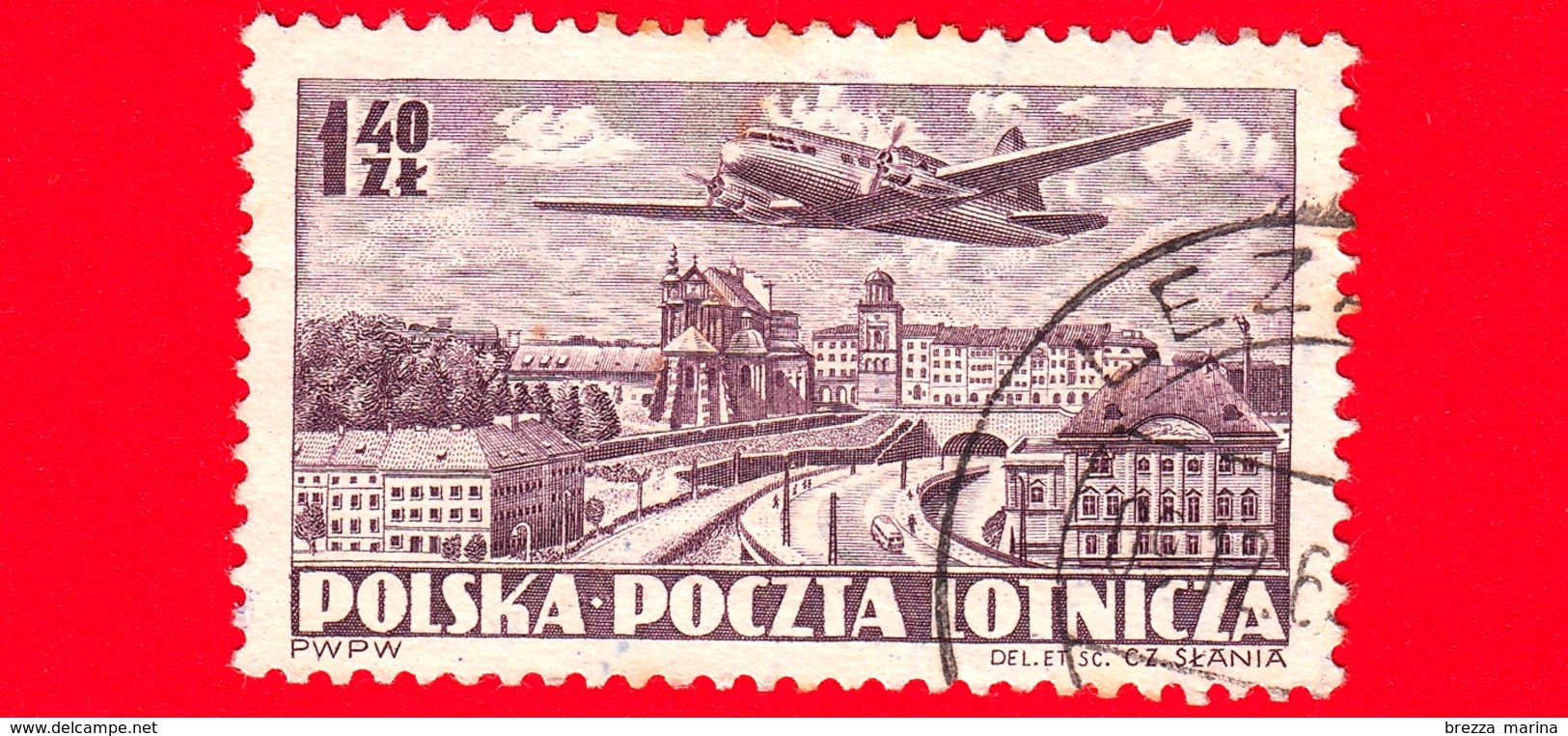 POLONIA - POLSKA - Usato - 1952 - Aereo - Ilyushin IL-12 Sorvola Varsavia - 1,40 - Posta Aerea - Used Stamps