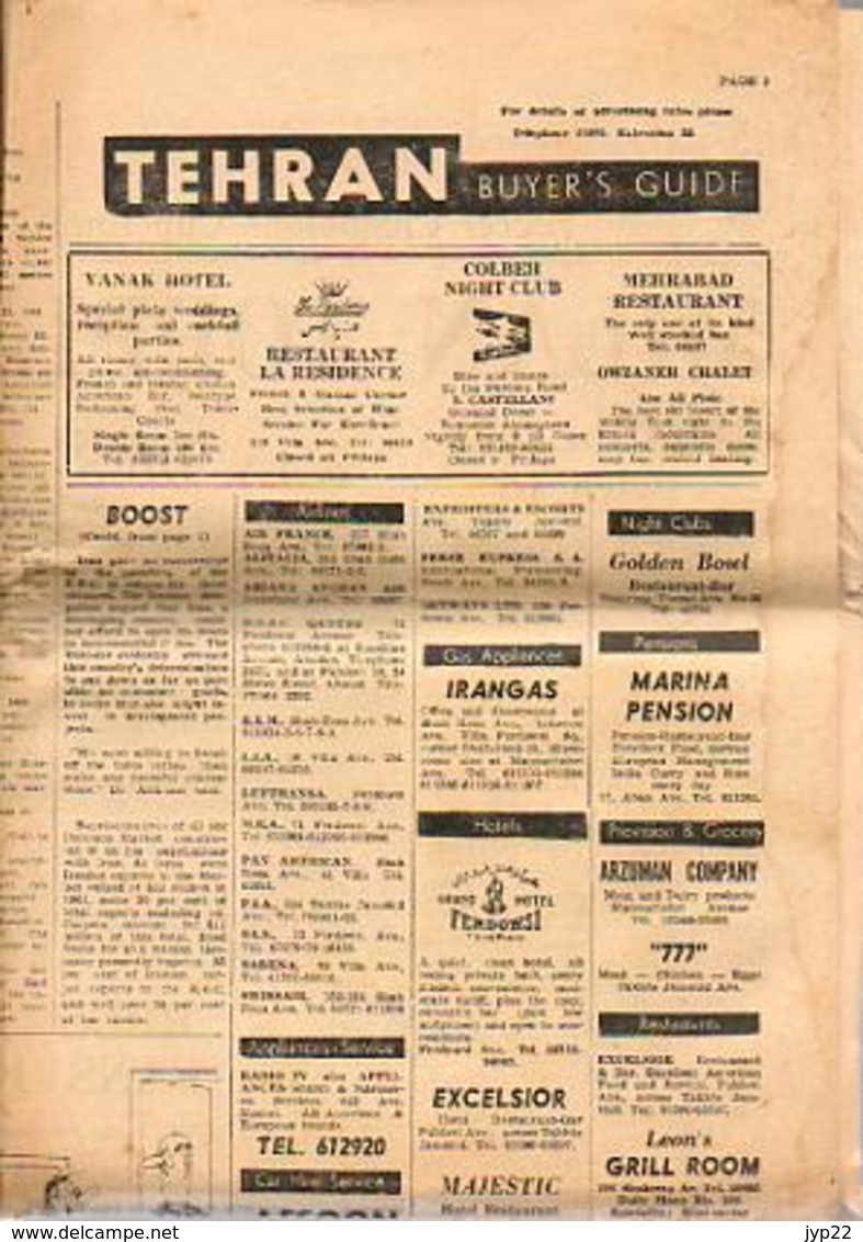 Journal En Anglais Kayhan Edition Internationale Tehran Téhéran Iran 23/05/1963 - Shah Lollobrigide Bhutto Sidecar Pub.. - Nieuws / Lopende Zaken