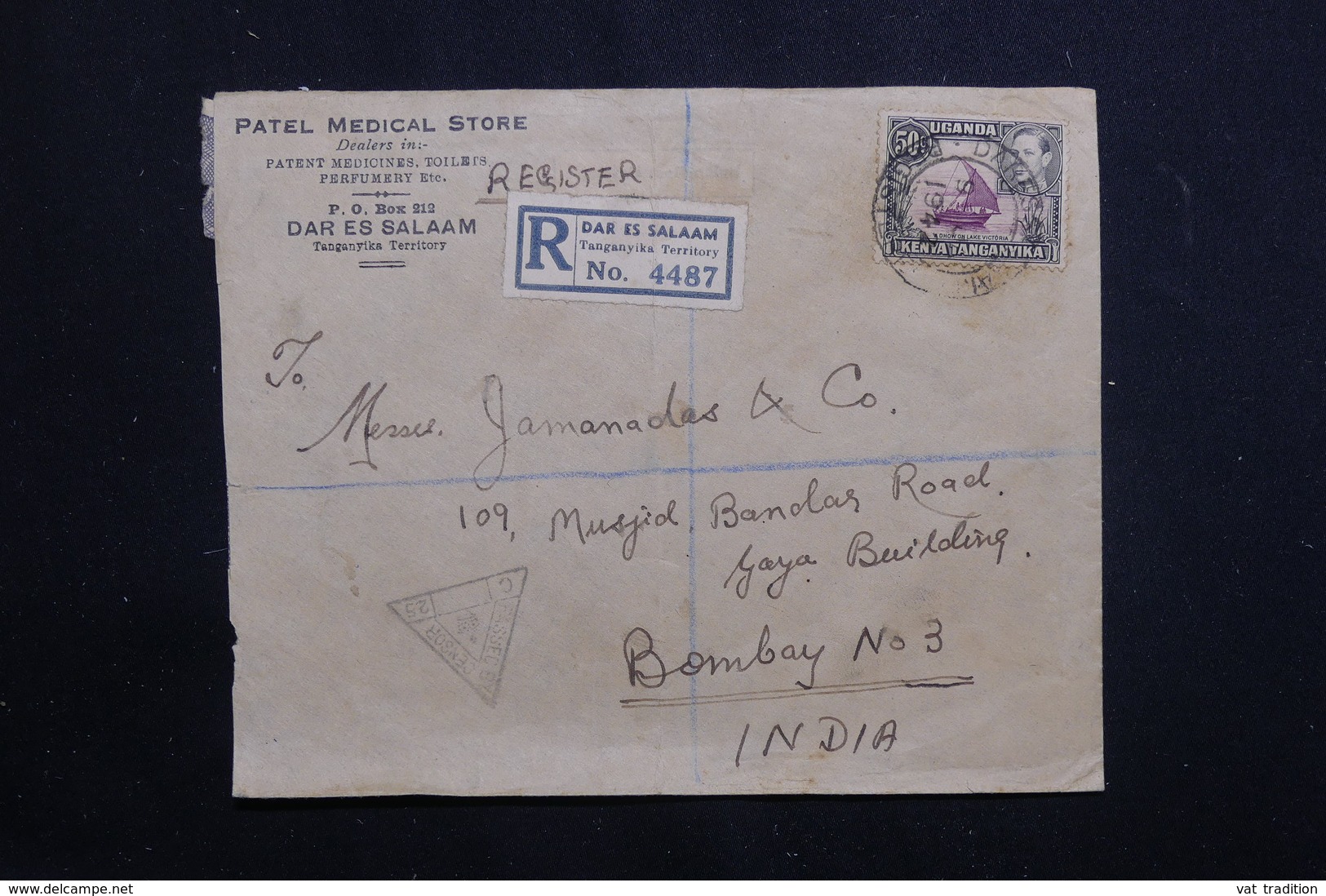 KENYA / OUGANDA / TANGANYIKA - Enveloppe En Recommandé De Dar El Salaam Pour Bombay En 1942 Avec Contrôle  - L 60830 - Kenya, Uganda & Tanganyika