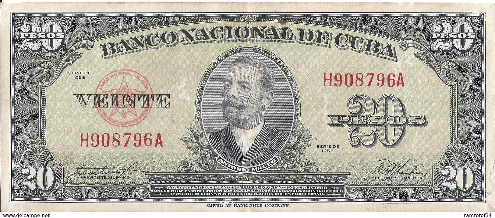 CUBA - 20 Pesos 1958 - Cuba