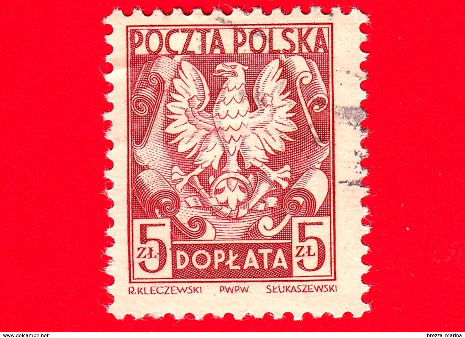 POLONIA - POLSKA - Usato - 1950 - Segnatasse - Taxe - Aquila - Coat Of Arms Of Poland - 5 - Postage Due