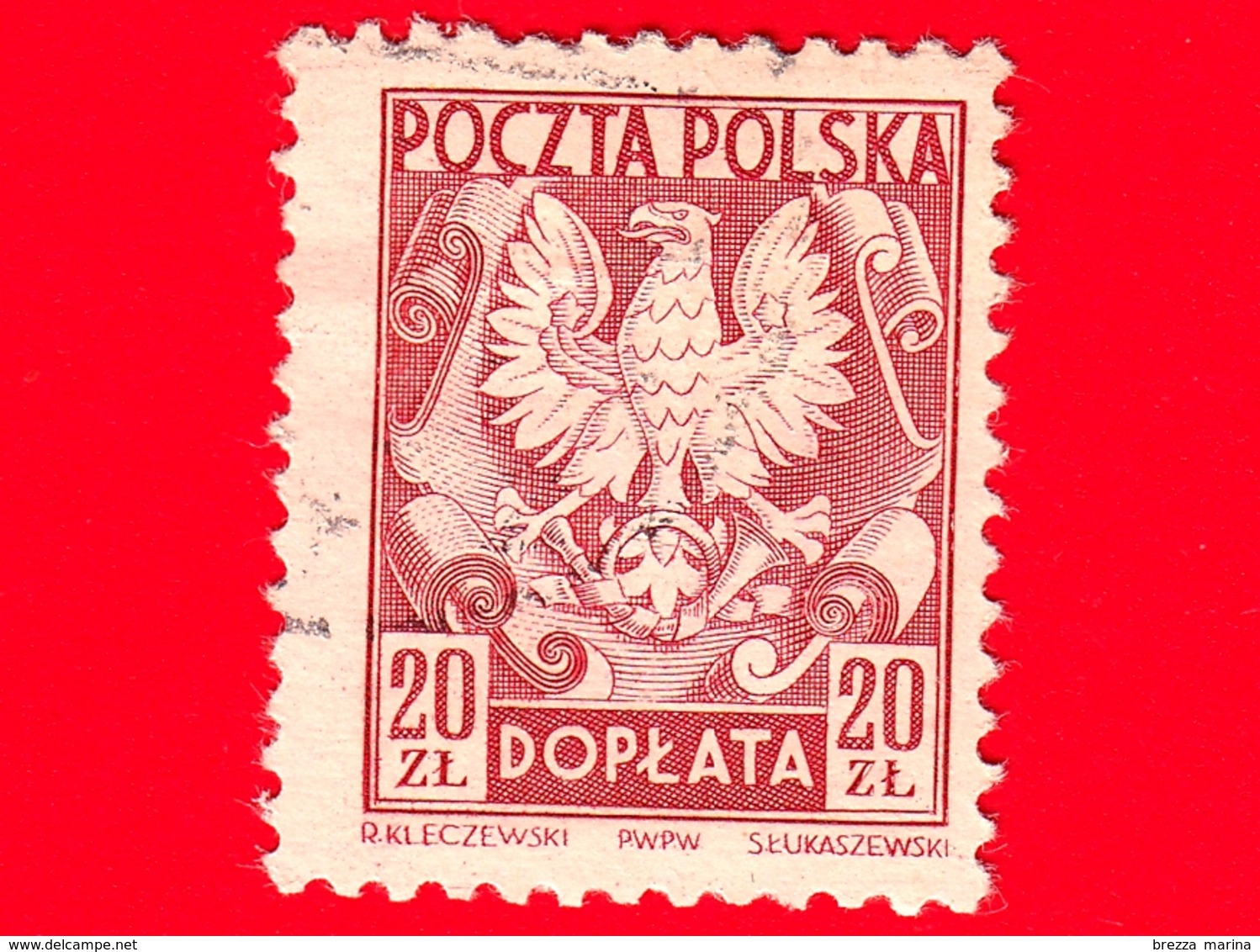 POLONIA - POLSKA - Usato - 1950 - Segnatasse - Taxe - Aquila - Coat Of Arms Of Poland - 20 - Taxe