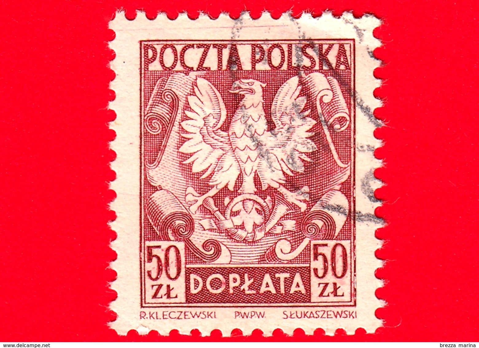 POLONIA - POLSKA - Usato - 1950 - Segnatasse - Taxe - Aquila - Coat Of Arms Of Poland - 50 - Postage Due