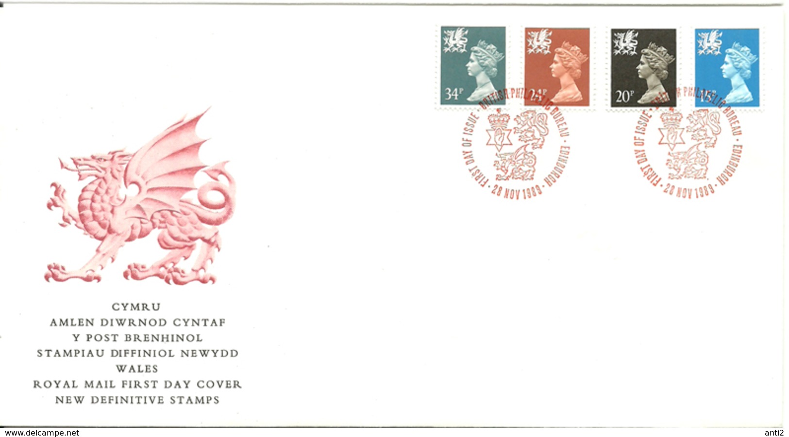 United Kingdom Northern Wales 1989 Def. Elizabeth II  Mi 52-55 FDC - Local Issues