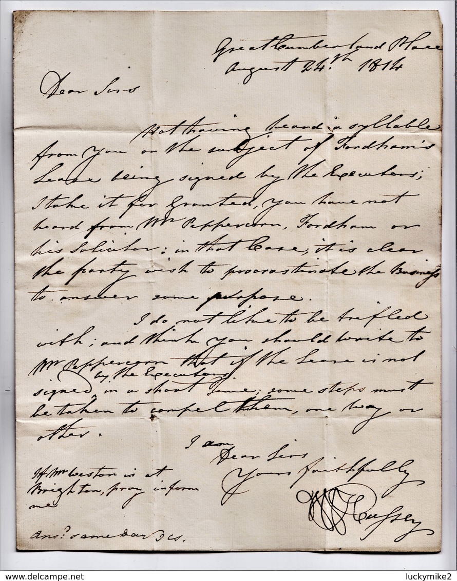 1814 Solictor's Letter To "Weston & Teesdale". "I Do Not Like To Be Trifled With!".   0750  Adj 15th July 20/21 - Manoscritti