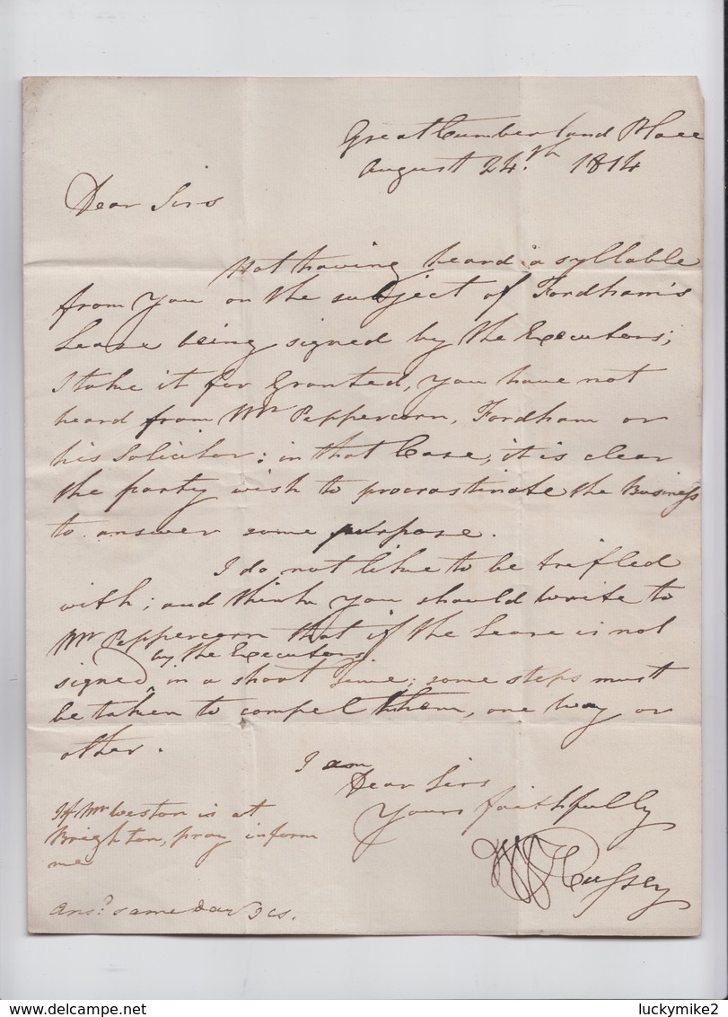 1814 Solictor's Letter To "Weston & Teesdale". "I Do Not Like To Be Trifled With!".   0750  Adj 15th July 20/21 - Manoscritti