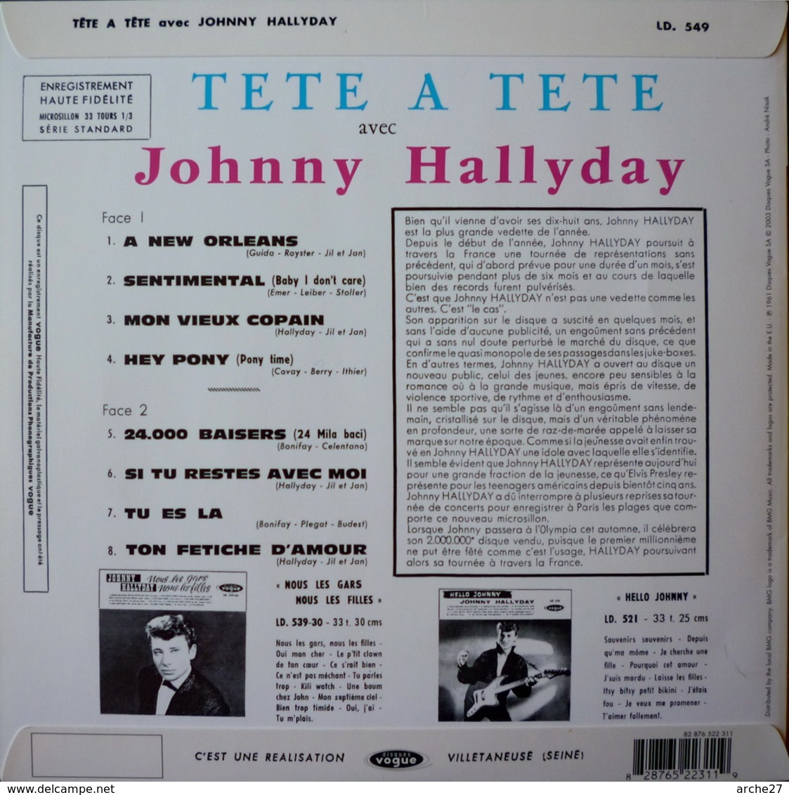 JOHNNY HALLYDAY - 25 Cm - 33T - Disque Vinyle - Tête à Tête Avec Johnny - 522311 - Rock