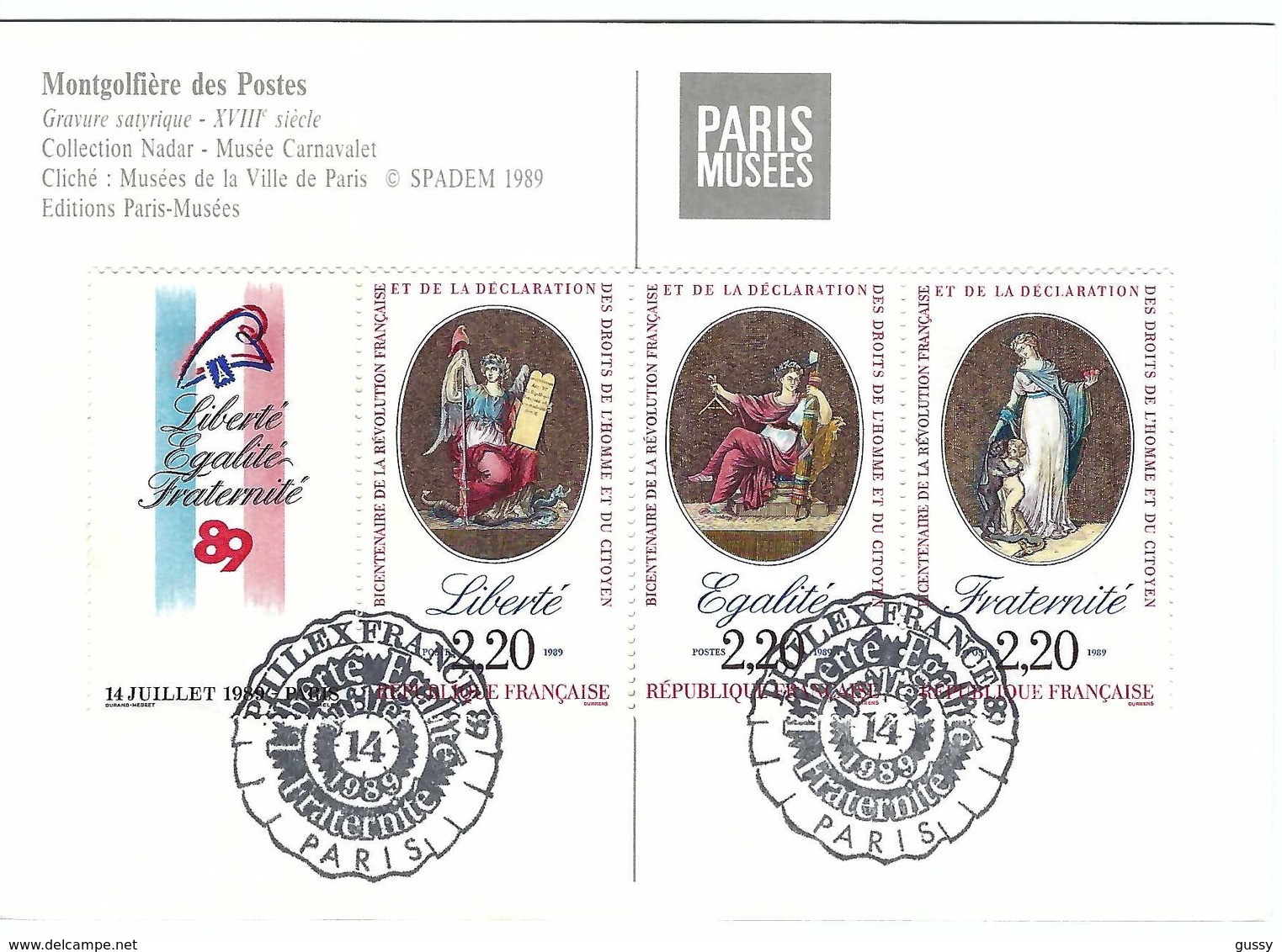 BICENTENAIRE DE LA REVOLUTION FRANCAISE 1789-1989: Jeu de 5 Cartes Souvenir obl. 'Exposition ''Philexfrance '89''  TTB