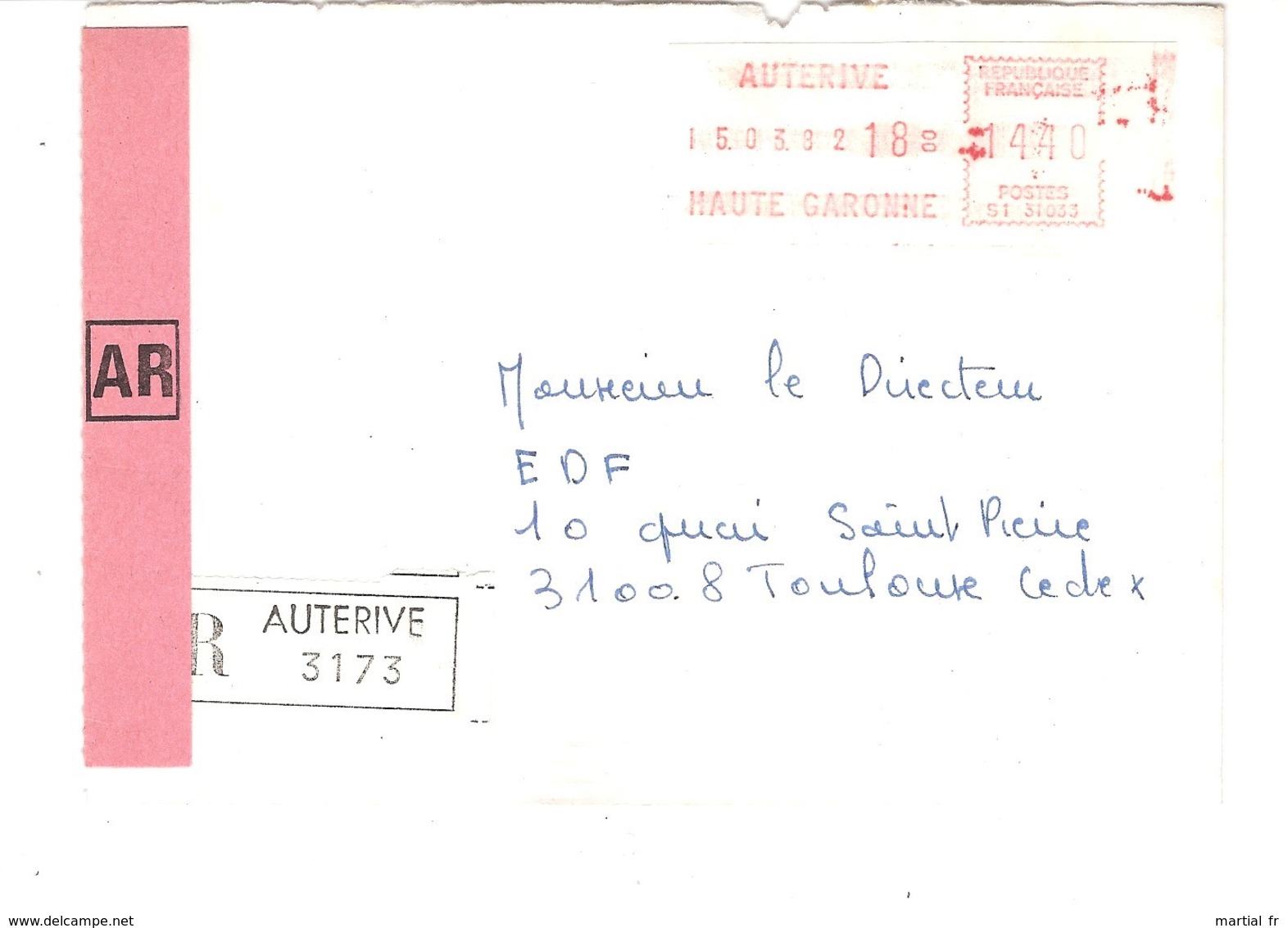 Vignette MOG Guichet HAUTE GARONNE 1982 AUTERIVE LETTRE RECOMMANDEE EINSCHREIBEN REGISTERED COVER AR - 1981-84 LS & LSA Prototypes