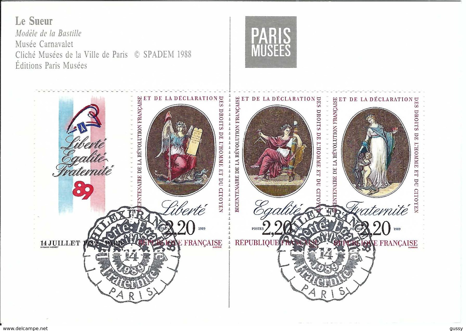 BICENTENAIRE DE LA REVOLUTION FRANCAISE 1789-1989: Jeu De 3 Cartes Souvenir Obl. 'Exposition ''Philexfrance '89''  TTB - Franz. Revolution
