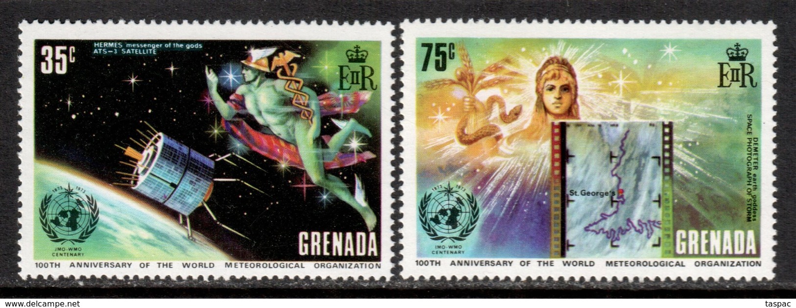 Grenada 1973 Mi# 520, 522 ** MNH - Short Set - Intl. Meteorological Cooperation, Cent. / Space - Amérique Du Nord