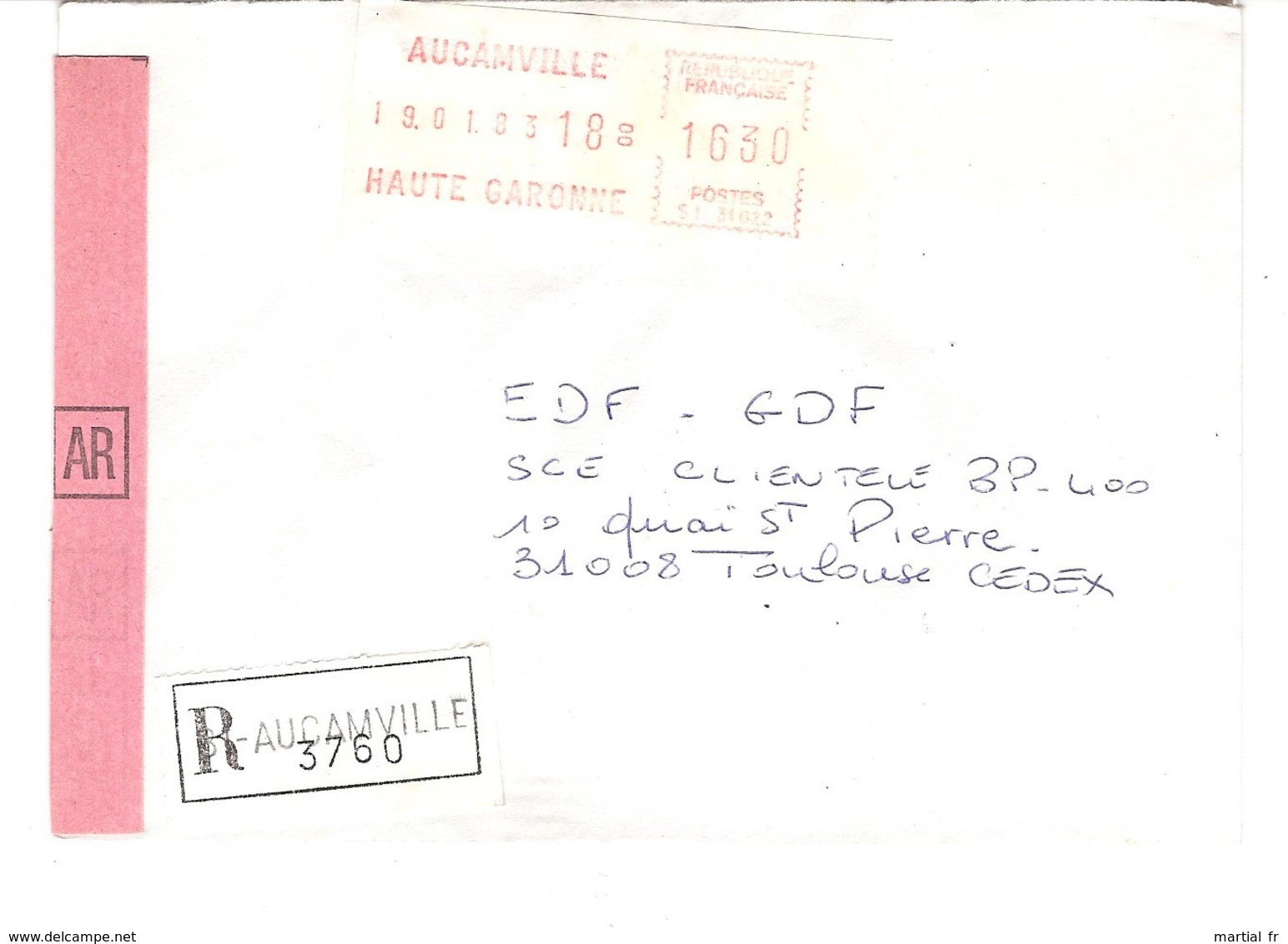 Vignette MOG Guichet HAUTE GARONNE 1983 Aucamville LETTRE RECOMMANDEE EINSCHREIBEN REGISTERED COVER AR - 1981-84 LS & LSA Prototypen