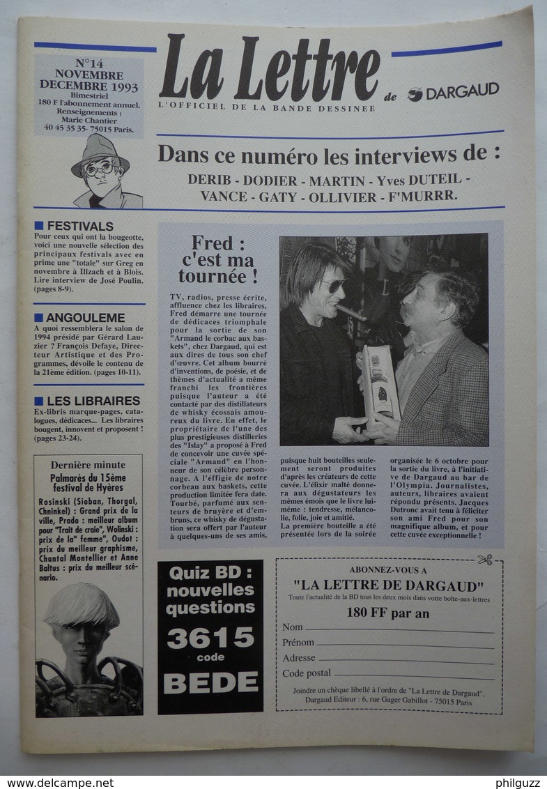 MAGAZINE LA LETTRE DARGAUD N°14 1993 DERIB DODIER MARTIN DUTEIL VANCE GATY OLLIVIER F'MURRR - Lettre De Dargaud, La