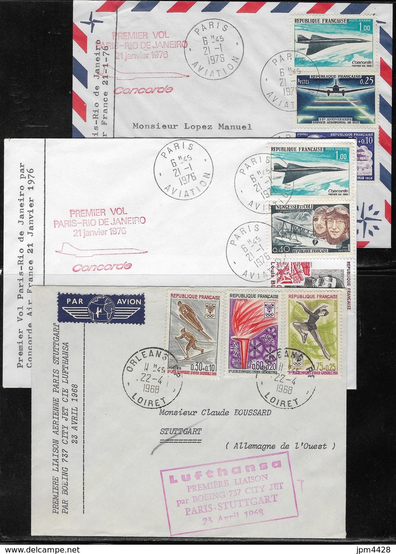 France Enveloppe  Commémorative 1er Vol  Concorde 21 Janvier 1976 Et Boing 737 23 Avril 1968 - 1960-.... Covers & Documents