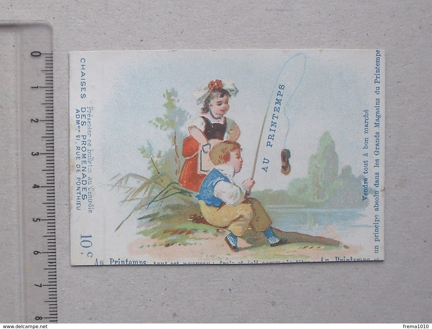 CHROMO Ticket De Chaise Des Promenades (chaises): Magasin AU PRINTEMPS - HUMOUR Pêche Demoiselle Amoureux DANGEVILLE - Other & Unclassified