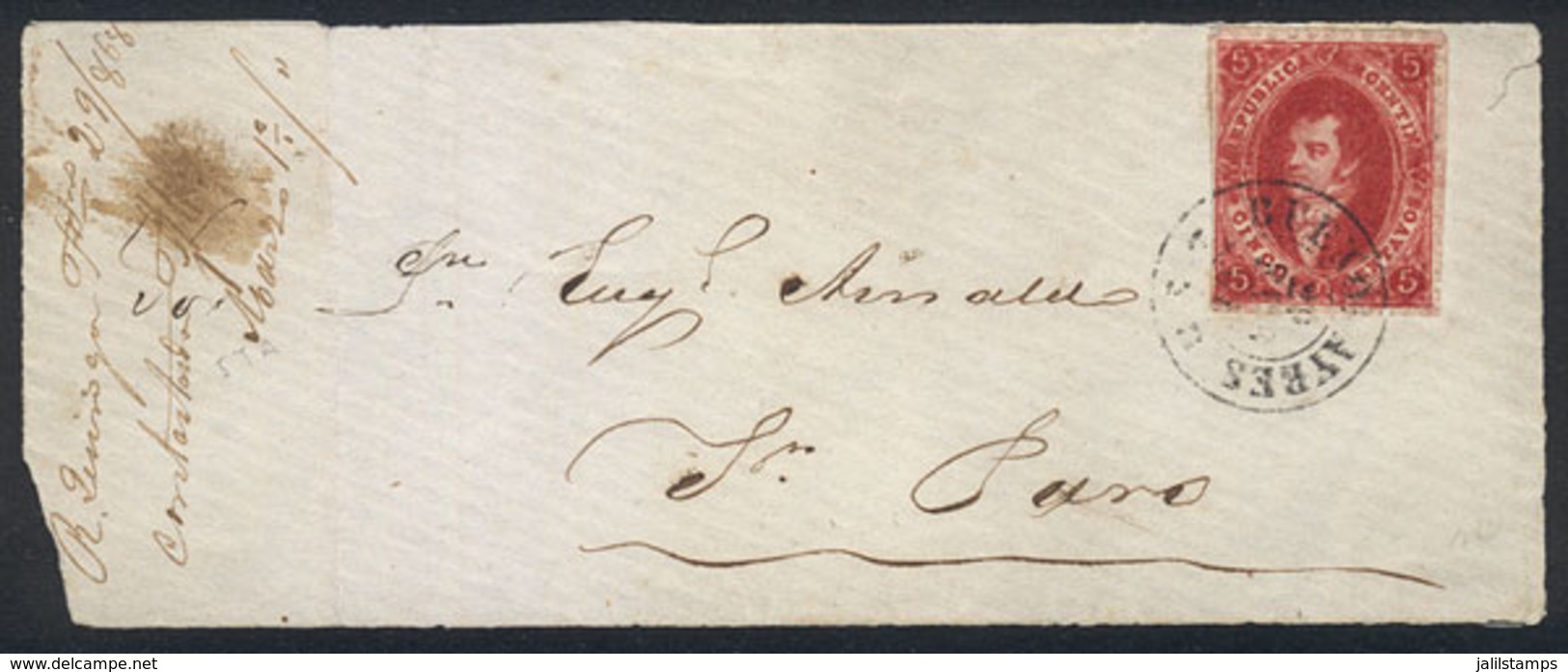 ARGENTINA: GJ.26, On Front Of Cover With Buenos Aires Cancel Of 29/FE/1868, Late Use, VF Quality! - Storia Postale