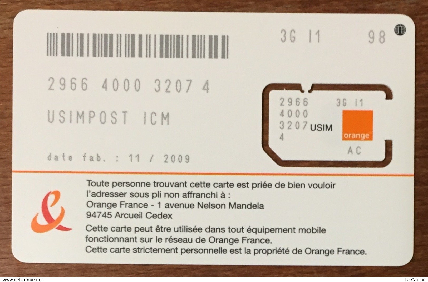 FRANCE ORANGE CARTE SIM 3G NEUVE PHONE CARD QUE POUR LA COLLECTION - Voorafbetaalde Kaarten: Gsm