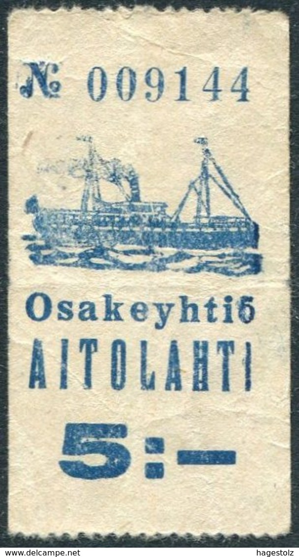 Finland 1920's Ship Mail S/S AITOLAHTI Steamship Co 5:- Mk Local Post Parcel Freight Ticket Schiffspost Paketmarke Colis - Ships