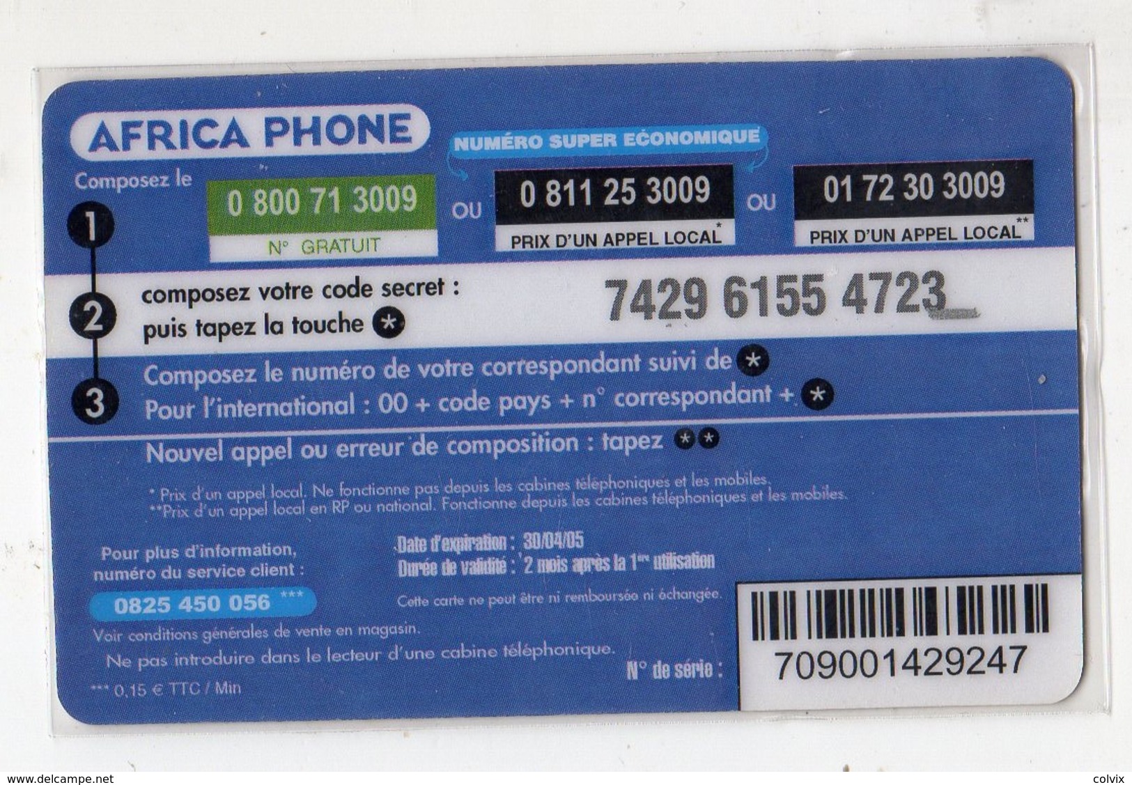 COMORES CARTE Prépayée AFRICA PHONE 100 U  Avec Autocollant Date 2005 - Komoren